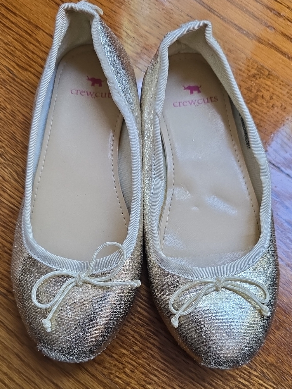Crewcuts Girls Gold Metallic Ballet Flats with Bow Accent Girl 13
